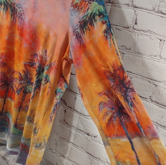 Leoma Longrove Palm Tree XL Tunic Watercolor Palm Trees Scoop Quarter Sleeve Top - Picture 10 of 16